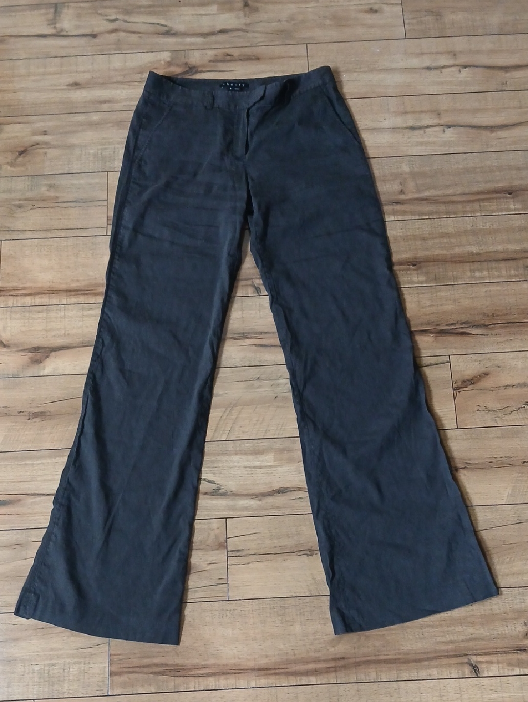 Theory Women's Brown Linen Blend Wide-Leg Trousers Pants Size 6 Small